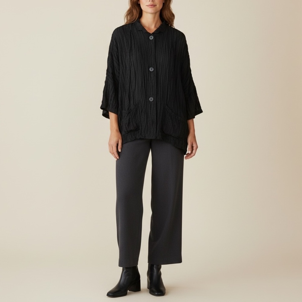 Cupcake Crinkle‎ Texture Lagenlook Oversized Artwear Jacket Top Minimalist L